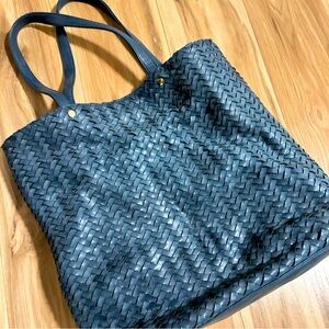 Woven Faux Blue Reptile Leather Tote Bag